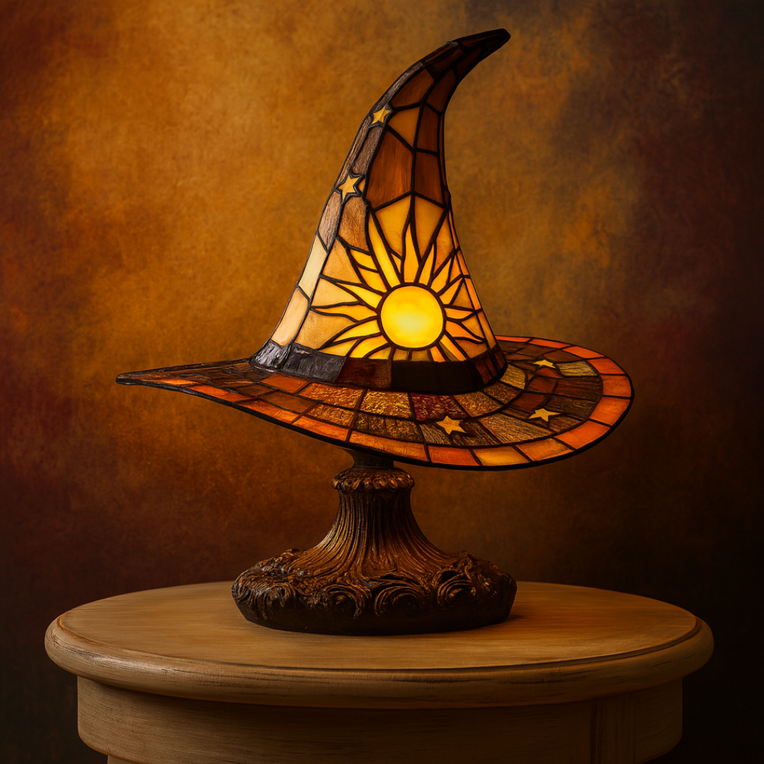 Lámpara artesanal de sombrero de bruja con encanto mágico
