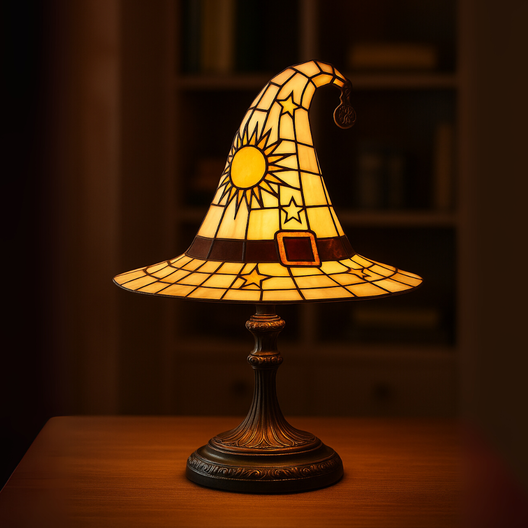 Lámpara artesanal de sombrero de bruja con encanto mágico