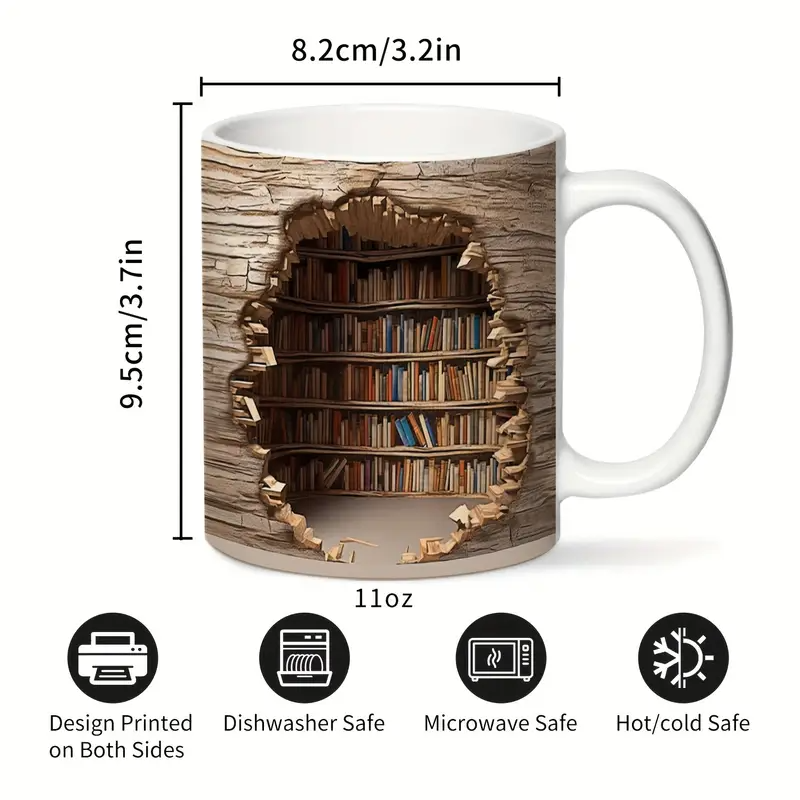 Taza mágica térmica con vista de biblioteca – Taza de café con estante de libros que desaparece