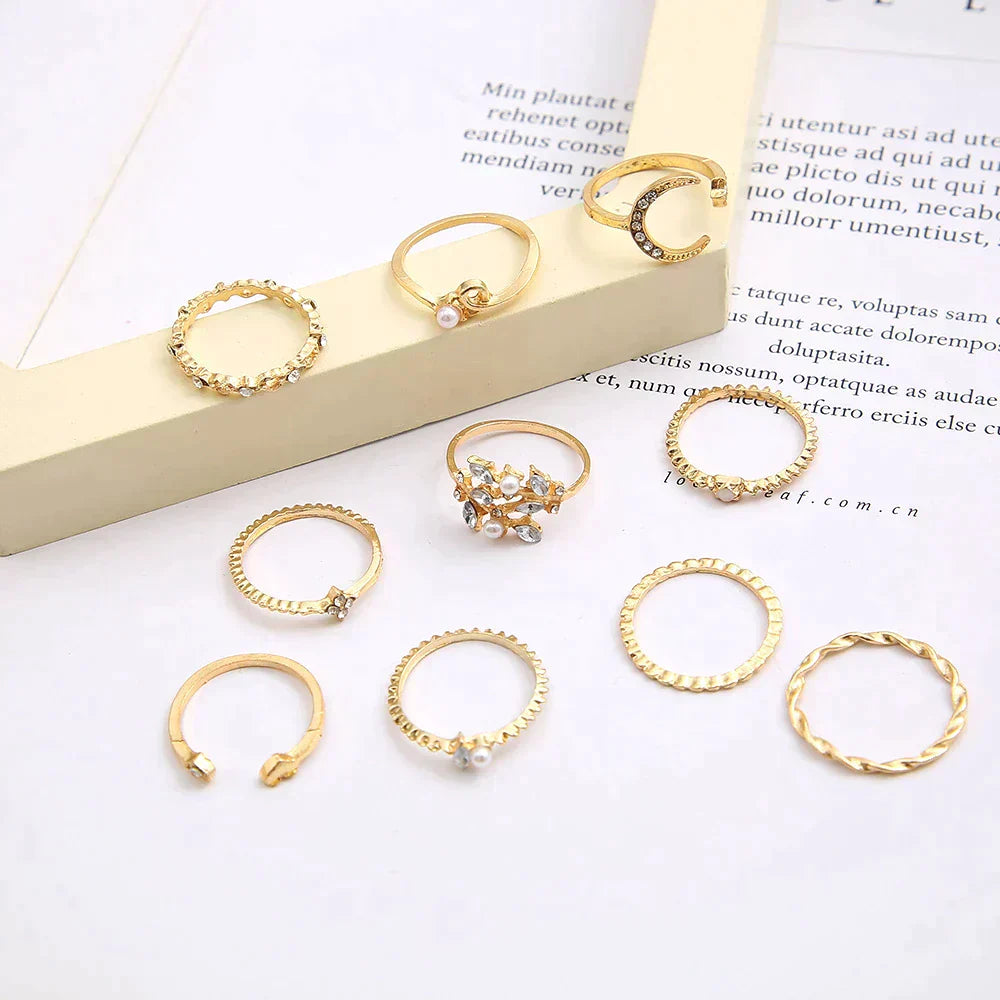 Pack de 10 anillos estilo boho en plata y dorado