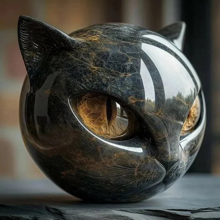 Nyx | Escultura de Cabeza de Gato Negro Místico