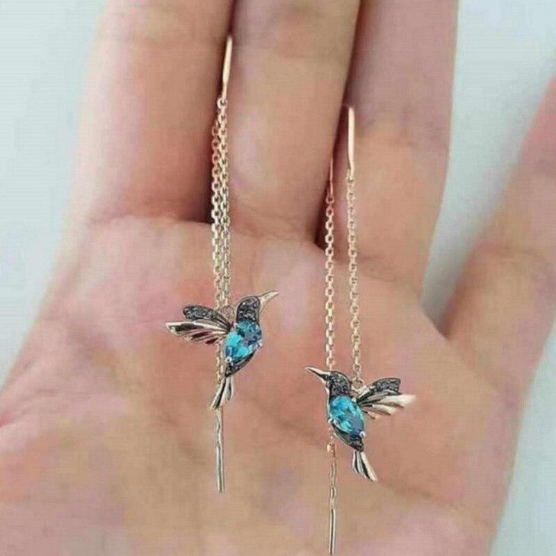 Pendientes con forma de colibrí en esmalte y circonia