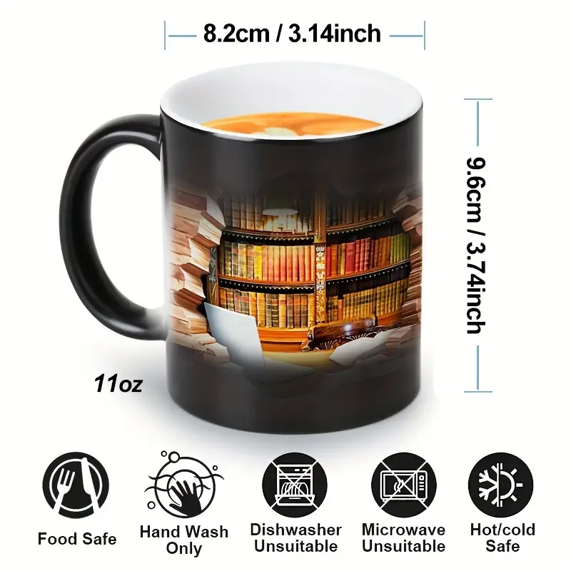 Taza mágica de cerámica con estante de libros – Biblioteca acogedora