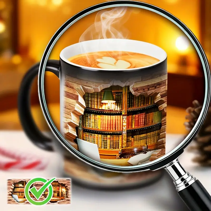 Taza mágica de cerámica con estante de libros – Biblioteca acogedora