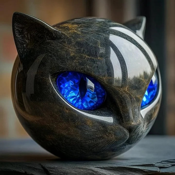 Nyx | Escultura de Cabeza de Gato Negro Místico
