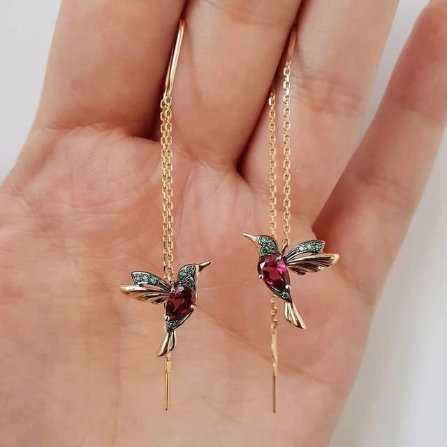 Pendientes con forma de colibrí en esmalte y circonia